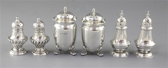 Three pairs of pepper casters.